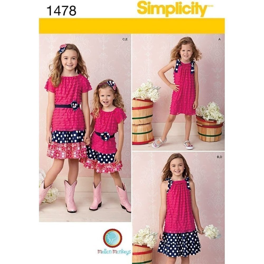 Simplicity‎ Sewing Pattern 1478 Girls Skirt Knit Dress Top Accessories Size 3-6